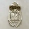 Cárdigan de Velvete Gris Bordado con Letras para Otoño e Invierno Sudadera con Capucha Chaqueta Nueva Chaqueta Ajustada a la Cintura