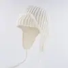 Chapéu Aviador Novo Estilo de Inverno com Proteção para as Orelhas para Mulheres, Cor Sólida com Amarração, Chapéu de Lã Tricotado Afina o Rosto, Chapéu Lei Feng Quente Estilo Coreano