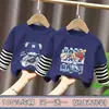 Camiseta de Algodão Puro para Meninos Primavera e Outono Novo Estilo para Crianças Maiores, Manga Longa Listrada Patchwork Versátil, Estiloso Top Dois em Um para Meninos