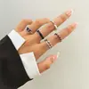 Anillo de mariposa negro esmaltado con forma de corazón oscuro para Halloween, juego de nueve anillos estilo punk de araña