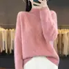 Suéter de Cachemira para Mujer 25 Otoño Invierno Nuevo Estilo Cuello Medio Alto Capa Base Tejido Grueso Ropa Interior Holgado Liso