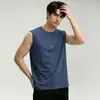 Chaleco de algodón romano de peso pesado para hombre, camiseta sin mangas deportiva de fitness de baloncesto, camiseta sin mangas de color liso con diseño de retazos, fresca al tacto de seda de hielo