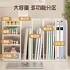 Caja de Almacenamiento de Libros de Escritorio Estantería para Estudiantes Estante Soporte para Libros Organizador de Papelería y Artículos Varios de Escritorio Portabolígrafos de Gran Capacidad