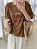 Camiseta de Algodón de Verano con Copos de Nieve, Bloques de Color, Forma de Arco de Trece Líneas, Cuello Redondo, Corte Ajustado, Mangas Cortas Versátiles