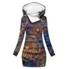 [Processamento Personalizado] Casaco Trench Coat com Capuz Espesso de Inverno Estilo Europeu e Americano com Estampa Digital 3D para Mulheres, Comprimento Médio
