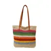 Bolso de Paja con Hombro Arcoíris Personalizado Bolso Tejido a Mano Bolso Tote de Gran Capacidad para Mujer Bolso de Playa para Vacaciones en la Costa