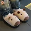 Pantuflas de algodón para niños capibara, suaves y cómodas, para niñas, invierno, caricatura, lindas, antideslizantes, para interior, baño, hogar