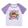 2023 Novas roupas infantis, camiseta de manga curta para crianças, verão, meninos e meninas, camisa de base raglan, camiseta de meia manga para bebês, top infantil