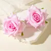Pendientes de Flor de Rosa Simulada Transfronterizos Europeos y Americanos, Pendientes de Flor de Poliéster Dopamina de Moda y Elegantes