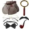 Chapéu de Detetive Sherlock Holmes com Aba Dupla, Lupa, Adereços de Decoração para Cosplay, Conjunto de Pipa - Mais Vendido Internacionalmente