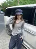 Suéter de Tricô Branco Feminino Outono Inverno Gola Lapela Slim Fit Base Camada Interna Fina Top