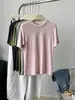 Camiseta de Manga Corta con Cuello Redondo, Falsa de Dos Piezas, de Tencel y Lana, con Capa Base Interior, Top de Hombro Normal de Lyocell para Mujer, Falsa de Dos Piezas