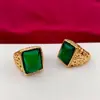Anillo Dorado Lingteng de Ágata Imitación, Anillo de Carniola Esmeralda, Estilo Anillo Abierto con Incrustaciones de Esmeralda de Tiktok