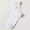 Meias Femininas Cor Sólida Bordado de Flor Boca Bolha Meia de Cano Médio Primavera e Verão Novas Doces Frescas Absorventes de Suor Respiráveis Meias de Algodão
