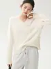 Nueva colección de otoño: Suéter de cachemira de cuello en V simple y versátil para mujer, de manga larga, corte holgado, perfecto para usar en capas y una pieza base elegante