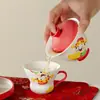 Juego de Té de Cerámica con Diseño Pintado a Mano del Dios de la Fortuna para Uso Doméstico - Taza de Té Principal Antiescaldante con Tapa