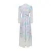 Comercio Exterior Ropa de Mujer Greta 2026 Primavera y Verano Nuevo Estilo Manga Abullonada Cuello Alto Floral Vestido con Ceñidor en la Cintura