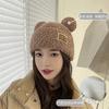 Gorro de Lana Tejido con Orejas de Gato para Mujer, Versión Coreana de Otoño e Invierno, Forrado con Polar, Cálido, Versátil, Lindo, Gorro de Punto de Estilo Japonés Trendy