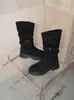 Botas Femininas de Cano Médio Estilo Coreano Pato Bico Redondo Solado Grosso Retro Couro Fosco Fivela Dobradas Empilhadas Casuais Botas Western