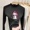 Ropa interior térmica para niñas: Colección Otoño/Invierno 2026, cuello semi-alto, camiseta de manga larga cepillada, top térmico de forro polar para niños