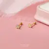 Brincos de Parafuso Estrela em Prata de Lei S999 Microcravejados com Zircônia para Mulheres, Versáteis Pequenos Frescos Brincos de Coração em Prata Pura para Orelhas Perfuradas