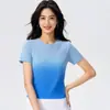 2026 Verano Nuevo Degradado Secado Rápido Running Fitness Manga Corta Ajustado Yoga Camiseta Deportiva Elástica Alta para Mujer