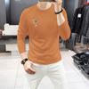 Camiseta Masculina de Manga Longa Nova de Alta Qualidade, Gola Redonda, Top Masculino Confortável e Quente para Outono e Inverno, Camiseta Básica com Chapéu de Strass
