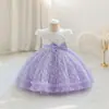Vestido Infantil Novo 2025 Vestido Princesa de Malha com Lantejoulas Manga Curta Saia Bufante Vestido de Aniversário para Um Ano Vestido