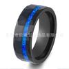 Anillo de Boda Más Vendido Europeo y Americano Eléctrico Negro 8mm Patrón Martillado Acero Tungsteno con Aobao Azul