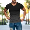 2026 Amazon Wish Comércio Exterior Verão Roupas Masculinas 3D Cor Gradiente Moda Estampa Camiseta Slim Fit Gola V Manga Curta
