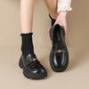 Mocasines Weiwei de suela gruesa para niña, zapatos de cuero sin cordones estilo retro para mujer, zapatos de tacón grueso estilo británico para primavera y otoño