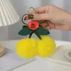 Lindo Llavero Colgante de Piel de Conejo Rex Cereza Peluche Femenino Decoración de Bolso de Coche Regalo Piel Genuina