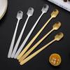 Cuchara de café de acero inoxidable estilo japonés Mango largo Palillo removedor Cuchara pequeña Cuchara para helado Mini postre Cuchara para miel Cuchara de cabeza cuadrada