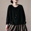 Outono/Inverno 2026 Novo Tricô de Fio de Algodão Gola Redonda Manga Longa Feminino Cor Sólida Botão Lateral Pulôver Solto Camada Base