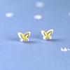 S925 Sterling Silver Contrast Brincos de borboleta de camada dupla Brincos Simples Pequenos e Compactos Estilo Mori Estilo Fresco Brincos de Prata Simples