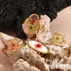 Pulseira de Temperamento Retro de Nicho Europeu e Americano Aço Inoxidável Banhado a Ouro 18K Padrão Martelo Anel Aberto Oval Transparente Flor