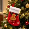 Calcetín Navideño Bolsa de Regalo Más Terciopelo Espesor Decoración de Pompón Muñeco de Nieve Reno Dulces Bolsa de Empaque de Regalo Bolsa para Bufanda Suéter