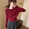 Suéter Base de Punto Rojo Redondo para Mujer Temporada Otoño Invierno Suave Pegajoso Capa Interior Suéter Delgado Top Corto