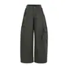 Calça Cargo Wide Leg de Bolso Grande Versátil Estilo Retrô Americano Relaxado Casual Solta Longa para Mulheres Outono