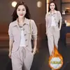 Traje de moda coreano para otoño e invierno para mujer, forrado de polar y engrosado, cárdigan casual talla grande, conjunto de dos piezas de chaqueta corta, ropa para mujer para comercio exterior