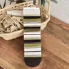 Nuevos calcetines a rayas de bloques de color otoño e invierno para mujer, calcetines apilados de encaje con lunares verde café, calcetines versátiles de moda japoneses de media pantorrilla