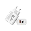 Cargador de CA Pequeño con Patrón Diagonal de 65W Carga Rápida Pd20W Adaptador de Corriente de 5V2A12W 1 USB + Pd Cabezal de Carga para Teléfono Móvil