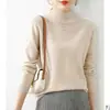 Camada base feminina de gola alta parcial, novo estilo de início de outono, cor sólida, tamanho grande, corte solto, efeito emagrecedor, peça íntima de manga longa, suéter de malha de gola média