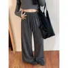 Tiro real 2026 Otoño Nuevo Holgados Adelgazantes Cordón Drapeado Pierna Ancha Pantalones de Cintura Alta Acortados Casuales para Mujer 25929