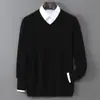 Camada Base Masculina Gola V Outono Inverno Lã Pura Casual Versátil Suéter de Tricô Gola Redonda Camada Base Suéter
