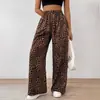 Ropa de Mujer Transfronteriza en Stock Moda Europea y Americana Primavera y Otoño Estampado de Leopardo Cintura Elástica Holgados Sueltos Casual Pantalones de Pierna Ancha
