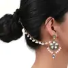 Venta Directa de Fábrica del Nuevo Conjunto de Dos Piezas de Aretes y Cadena para Oreja Estilo Bohemio de Lujo Ligero Retro con Flor, Perla y Borla de Pedrería