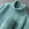Suéter masculino de lã pura com gola alta, cor sólida, casual de negócios, caimento solto, malha de tricô, pulôver, camiseta de malha