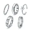 Conjunto de Anillos Combinados de Acero Inoxidable Estilo Retro Francés Múltiples Estilos Conjuntos de 3/4/5 Piezas Anillo de Apilamiento con Diamantes Incrustados de Nácar