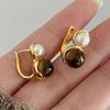 Maillard Tiger Eye Pearl Ear Buckle Personalizado Temperamento Luz Luxo Estilo Frio Nicho Design Retro Sense Brincos para Mulheres